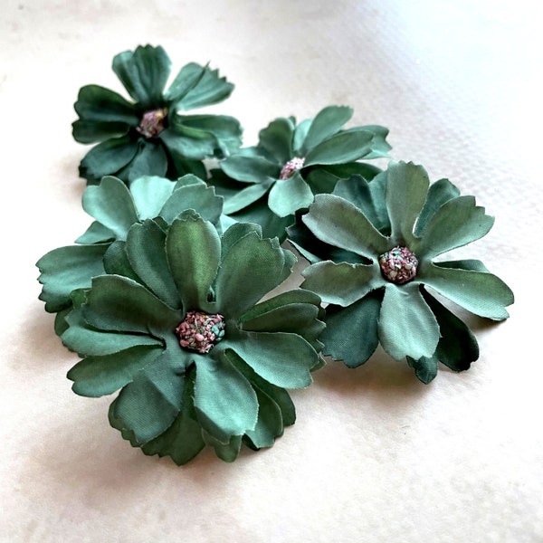 5 Small DARK GREEN  Cosmos  - Artificial Flowers, Silk Flowers