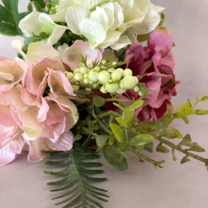 Spring Bouquet -  Mauve Pink and Cream Hydrangea, Assorted Greenery - Artificial Flowers, Silk Flower Bouquet