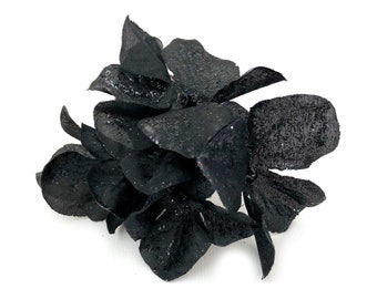 3 Black Hydrangea Heads  - Slightly Glittered - Small Partial Heads - Artificial Flowers, Blossoms, Silk Flowers