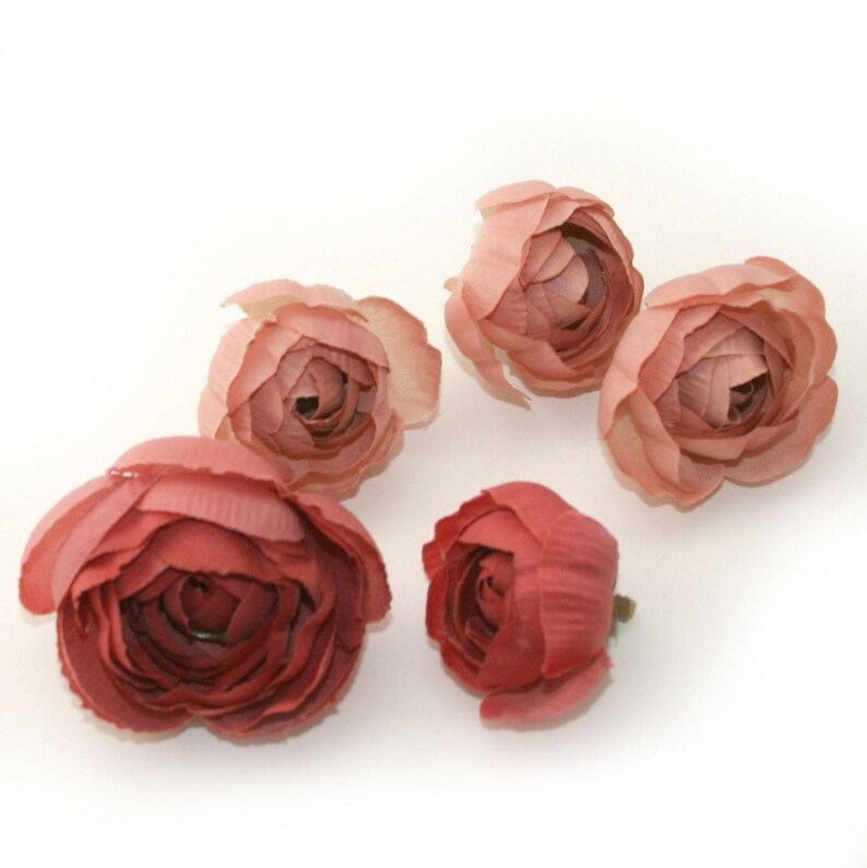 5 Mauve and Pink Ranunculus Buds Silk Flowers Artificial Flowers