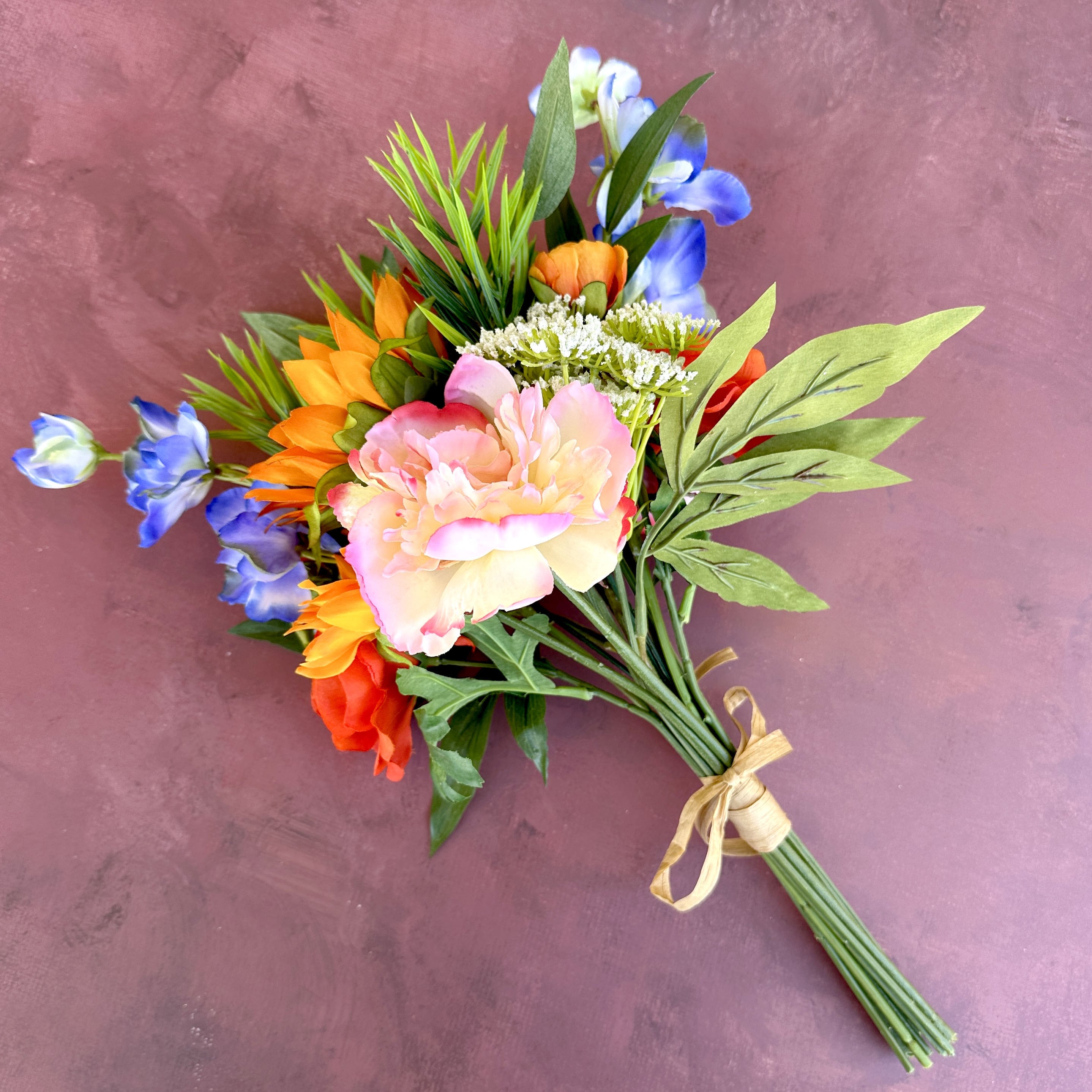 Summer Bouquet - Orange Yellow Sunflowers, Pink Peony, Orange