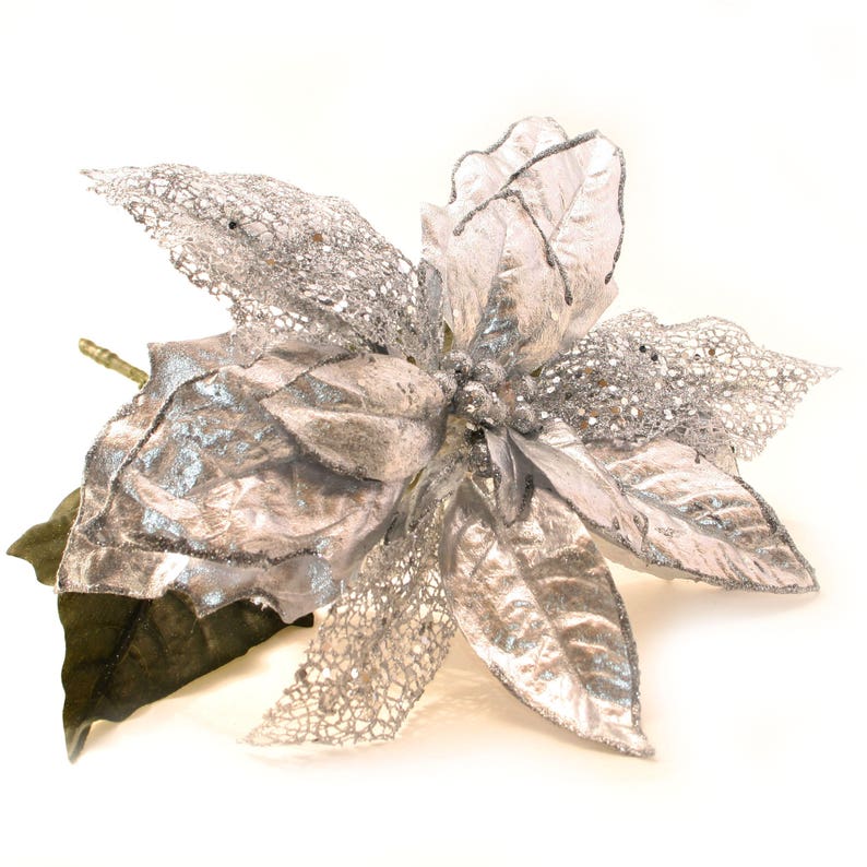 Jumbo Silver Poinsettia Artificial Flowers Holiday Flowers Etsy