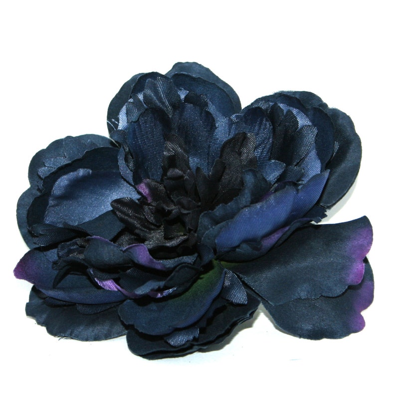 Artificial Flower Heads Silk Flowers Limited Quantities Navy Blue with Violet Highlights Peony