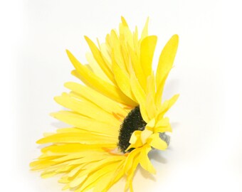 Gerbera selvagem amarela brilhante - Flores artificiais, cabeças de flores de seda