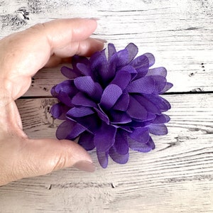 Chiffon Fabric Dahlia in PURPLE - with Elastic Back Loop - Artificial flower, Dog collar embellishment