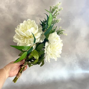 Bridal Bouquet - White Peony, White Berries, Greenery -  Artificial Flowers, Silk Flower Bouquet