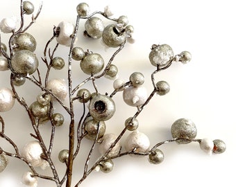 White Gold Pomogranate and Berry Pick - Holiday Floral, Christmas Floral