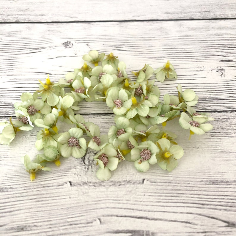 50 Tiny Sage Green Blossoms Artificial Flowers Silk Etsy