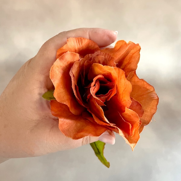 Wild Orange Garden Rose - Artificial Flowers, Short stem