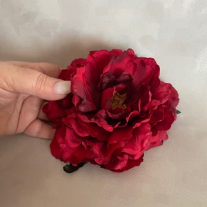 Deep Red Peony Very Full Artificial Flower Head, Silk Flower PRE-ORDER image 8