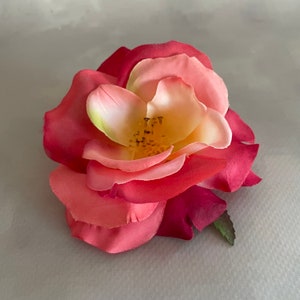 Multi-Toned Pink and Coral Garden Rose - Fully Bloomed - Artificial Flower, Silk Flower Heads