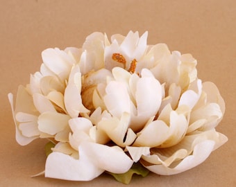 Ivory Peony with Light Brown Center -  Artificial Flower Head