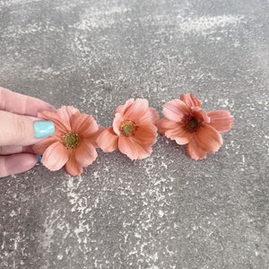 4 Delicate Salmon Pink Cosmos Artificial Flowers, Silk Flowers image 4