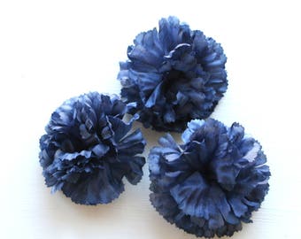 3 Navy Blue Carnations - Artificial Flowers