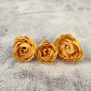 3 Small Rich Yellow Ranunculus - Artificial Flowers, Silk Flowers