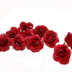 9 Red Tea Roses - Artificial Flowers, Silk Flower Heads - PRE-ORDER