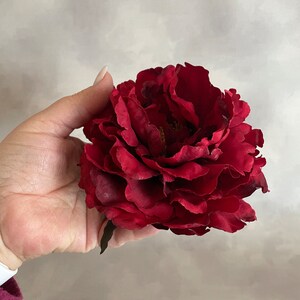 Deep Red Peony Very Full Artificial Flower Head, Silk Flower PRE-ORDER image 2