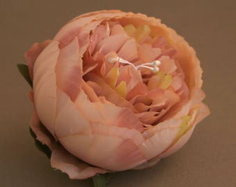 Vintage Inspired PEACH Peony - Mauve Highlights -  Artificial Flower - Silk Flower Heads