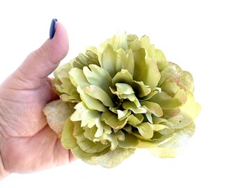 Green Peony with Peach and Velvet Accents  - Artificial Flower Head