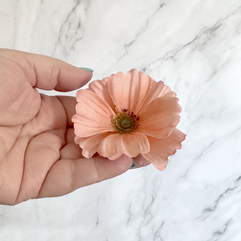 4 Delicate Salmon Pink Cosmos Artificial Flowers, Silk Flowers image 2