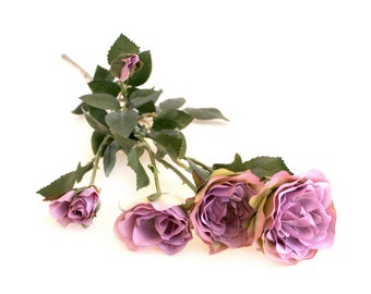 Lavender English Garden Rose Spray - 5 Roses - Silk Flowers, Artificial Flowers - Long Stem Rose