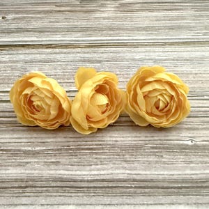 3 Yellow Ranunculus - Artificial Flowers, Silk Flowers