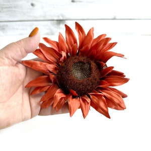 Harvest Red Orange Sunflower - Artificial Flowers, Silk Flower Heads - 5.5 inches