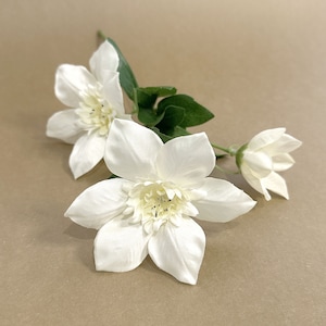 Cream Clematis Pick - 3 Flowers - Artificial Flowers - 12 inches tall, 2-4 inches flowers