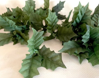 25 Dark Holly Leaves - Christmas Leaves, Holiday Floral