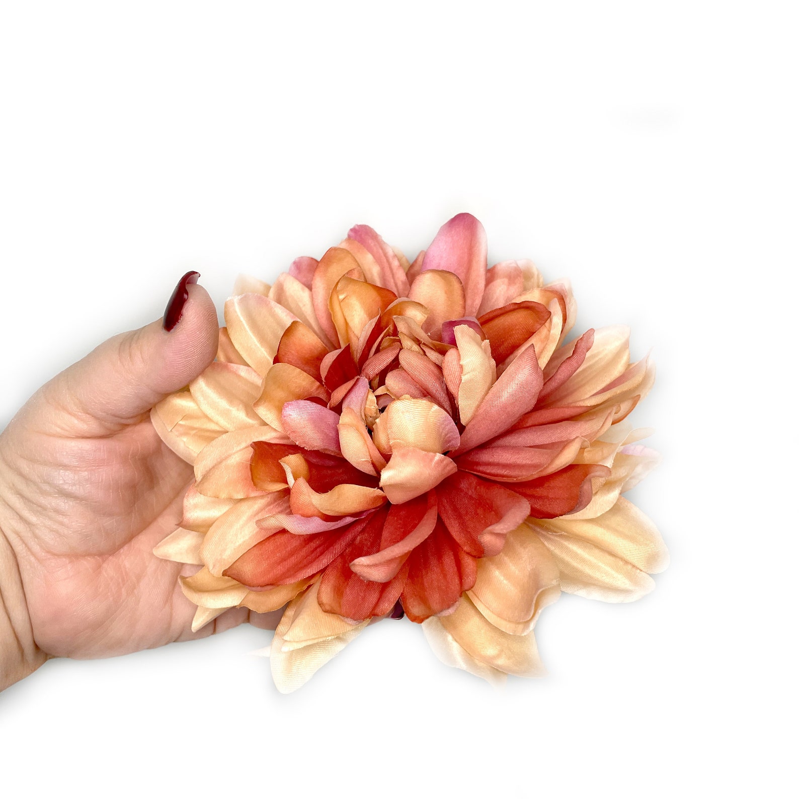 Peach Pink Dinner Plate Dahlia Artificial Flower Silk Etsy