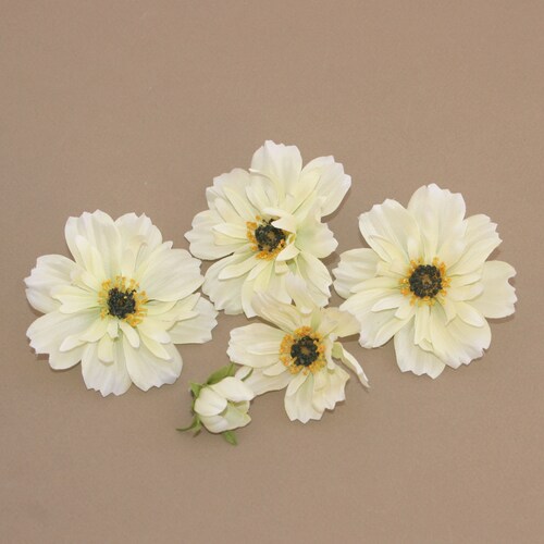5 Pale Yellow Cream White Cosmos Artificial Flowers Silk Etsy
