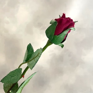 Deep Red Rose Bud - Artificial Flowers - Long Stem Roses - Recycled *Please read full listing