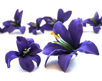 10 Tiger Lilies in Royal Purple - Artificial Flowers, Silk Flower Heads - PRE-ORDER