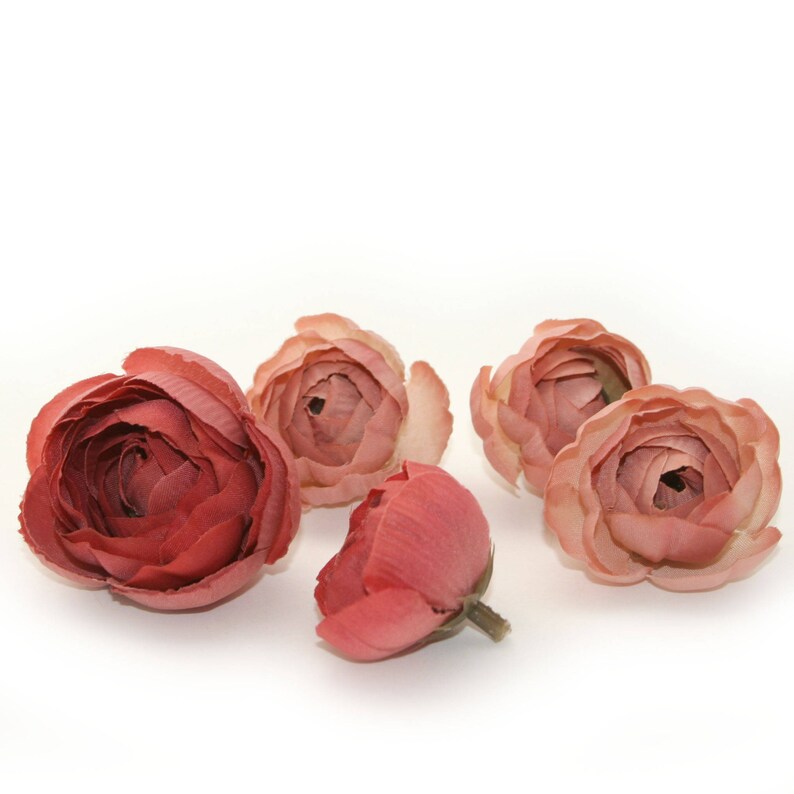 5 Mauve and Pink Ranunculus Buds Silk Flowers Artificial Flowers