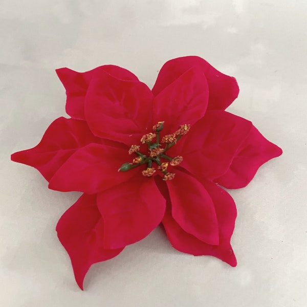 3 Small Red Velvet Poinsettia Flower Heads- Artificial Flowers, Holiday Flowers