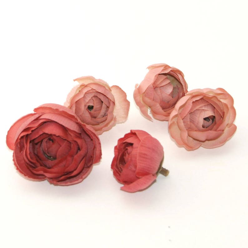 5 Mauve and Pink Ranunculus Buds Silk Flowers Artificial Flowers