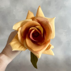 Harvest Yellow Rose with Short Stem - 12-14 inches - Artificial Flowers, Silk Roses