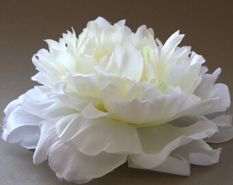 Cream White Peony - Light Green and Yellow Accents - Artificial Silk Flower - Silk Flower