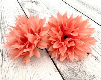 2 Salmon Peach Spiky Mum - Artificial Flower Heads