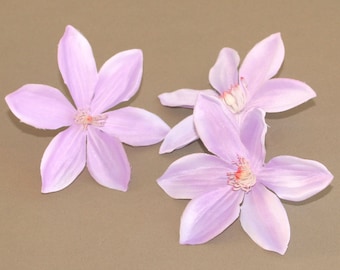 3 Lavender Clematis Blossoms - Artificial Flowers, Silk Flower Heads