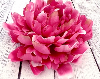 Bright Pink Ruffle Peony with Light Green and Lighter Pink Accents - Artificial Flower