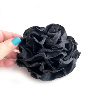 Black Satin Wired Ribbon Peony Hair Clip - Artificial Flowers, Flower Hair Clip, Fabric Flower