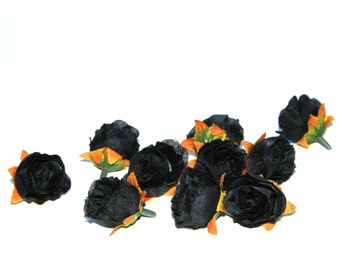 10 Small Black Tea Roses - Artificial Flowers, Silk Roses