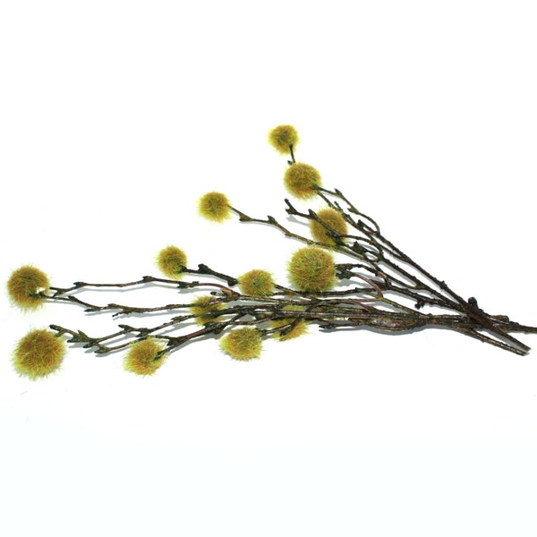 6 Faux Moss Ball and Wood Branches - 9-12 inches