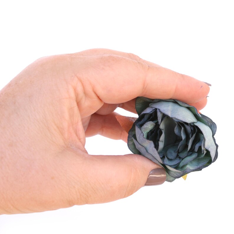 5 Mini Peonies in SMOKEY BLUE Artificial Flower Heads Silk Flowers