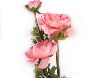 3 Pink and Salmon Rose Ranunculus  - Silk Flowers, Artificial Flowers - With or Without Stem - PRE-ORDER