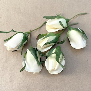 6 Pale Yellow Rose Buds - Artificial Flowers, Silk Roses, Flower Heads