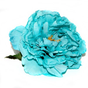 1 pivoine turquoise vif - Fleurs en soie boutique, capitules artificiels - PRÉ-COMMANDE