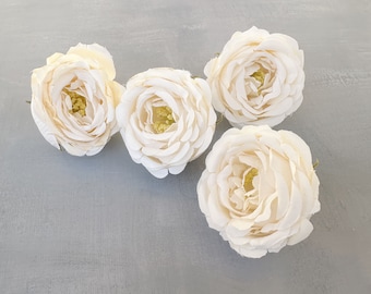 4 Small Peonies in Cream- Artificial Flower Heads, Silk Flowers