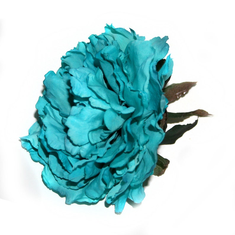 1 Bright Turquoise Peony Boutique Silk Flowers, Artificial Flower Heads PRE-ORDER image 4